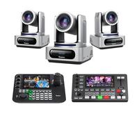 Pack Caméra PTZ Tenveo - 3 Caméra PTZ 4K NDI 6 & NDI HX3, Zoom 20X, Suivi IA, HDMI/USB3.0/LAN(PoE) + Contrôleur Joystick NDI avec Écran Quadruple de 7 Pouces + Mélangeur Vidéo