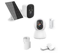 Pack Caméra Solaire 4MP Extérieure + Kit Alarme Intérieure Tuya | Sirène 90 dB intégrée, Batterie 5200 mAh, Vision nocturne, Sans abonnement, Détecteurs inclus