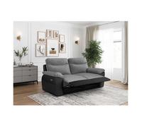 PACK - Canapé de relaxation ROSS électrique 3 places et fauteuil en tissu et simili - Noir/Gris