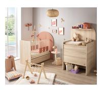 Pack Chambre Bébé Évolutif ? Lit 120x60 Transformable En 90x190 + Commode À Langer Évolutive En Bureau - Arche Rouge/marron TU