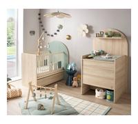 Pack Chambre Bébé Évolutif ? Lit 120x60 Transformable En 90x190 + Commode À Langer Évolutive En Bureau - Arche Vert/marron TU