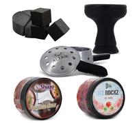 Pack Charbon Chicha + Système de Chauffe + Foyer Silicone + Shiazo + Big Ice Rockz