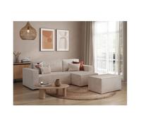PACK - CLARISSE - Canapé d'angle convertible réversible avec pouf en velours côtelé - Beige - L269 x P159 x H89cm - LOUNGITUDE