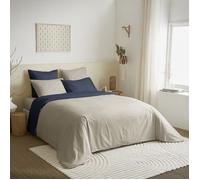 Pack complet 6 pièces Lin/Marine réversible housse de couette pour lit 140 x 190 cm