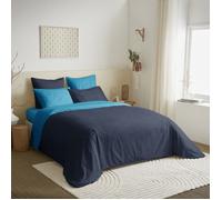 Pack complet 6 pièces Marine/Turquoise réversible housse de couette pour lit 140 x 190 cm - Turquoise -