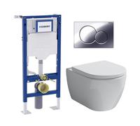 Pack complet bâti-support Geberit Duofix autoportant avec WC suspendu evineo ineo3 et plaque de déclenchement Geberit Sigma01, 111333006+BE0950WH+115770215,