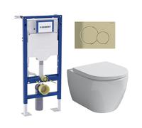 Pack complet bâti-support Geberit Duofix autoportant avec WC suspendu evineo ineo3 et plaque de déclenchement Geberit Sigma01, 111333006+BE0950WH+115770DT5,