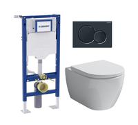 Pack complet bâti-support Geberit Duofix autoportant avec WC suspendu evineo ineo3 et plaque de déclenchement Geberit Sigma01, 111333006+BE0950WH+115770DW5,