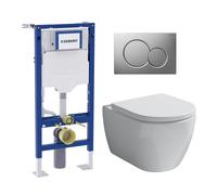 Pack complet bâti-support Geberit Duofix autoportant avec WC suspendu evineo ineo3 et plaque de déclenchement Geberit Sigma01, 111333006+BE0950WH+115770JQ5,