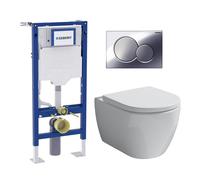 Pack complet bâti-support Geberit Duofix autoportant avec WC suspendu evineo ineo3 et plaque de déclenchement Geberit Sigma01, 111333006+BE0950WH+115770KA5,