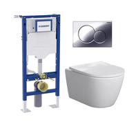 Pack complet bâti-support Geberit Duofix autoportant avec WC suspendu evineo ineo6 et plaque de déclenchement Geberit Sigma01, 111333006+BE0947WH+115770215,