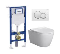 Pack complet bâti-support Geberit Duofix autoportant avec WC suspendu evineo ineo6 et plaque de déclenchement Geberit Sigma01, 111333006+BE0947WH+115770115,