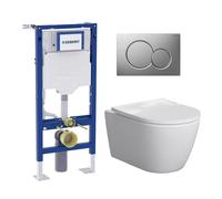 Pack complet bâti-support Geberit Duofix autoportant avec WC suspendu evineo ineo6 et plaque de déclenchement Geberit Sigma01, 111333006+BE0947WH+115770JQ5,