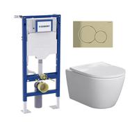 Pack complet bâti-support Geberit Duofix autoportant avec WC suspendu evineo ineo6 et plaque de déclenchement Geberit Sigma01, 111333006+BE0947WH+115770DT5,