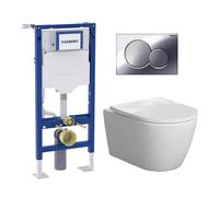 Pack complet bâti-support Geberit Duofix autoportant avec WC suspendu evineo ineo6 et plaque de déclenchement Geberit Sigma01, 111333006+BE0947WH+115770KA5,