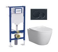 Pack complet bâti-support Geberit Duofix autoportant avec WC suspendu evineo ineo6 et plaque de déclenchement Geberit Sigma01, 111333006+BE0947WH+115770DW5,