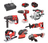 Pack complet Bricolage Easy Full : Perceuse/Perfo/Meuleuse/Scie sauteuse/circulaire/sabre/ponceuse/batteries 4Ah/2Ah