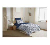 Pack complet housse de couette réversible ""Vanessa"" 4 pièces pour lit 90 x 190 Eloise Bleu - -