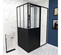 Pack complet Paroi porte de douche coulissante 120cm+ paroi de retour type atelier+ receveur blanc