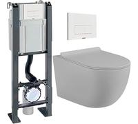 Pack complet WC + Cuvette Suspendu Sans Bride + Plaque - Pack complet initio WC bâti sur mur porteur (Bâti chrono autoportant, Plaque blanche)