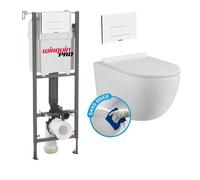 Pack Complet WC Sans Bride Bati INITIO + Cuvette blanche suspendu sans bride + Plaque Blanche DESIGN
