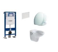 PACK COMPLET WC SUSPENDU BATI GEBERIT AUTOPORTANT + PLAQUE DELTA BLANCHE + CUVETTE JACOB DELAFON BRIVE + ABATTANT SIAMP VALLAURIS