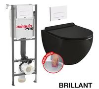 Pack Complet WC - WIRQUIN PRO - INITIO - Cuvette Noir Brillant - Plaque Blanche - Sans Bride
