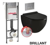 Pack Complet WC - WIRQUIN PRO - INITIO - Cuvette Noir Brillant - Sans Bride - Abattant UltraFin