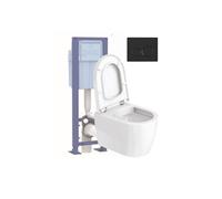 Pack cuvette WC suspendu D-CODE + abattant frein de chute + bâti-support SIAMP + plaque noire