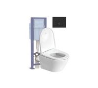 Pack cuvette WC suspendu sans bride compact D-NEO + abattant frein de chute + bâti-support SIAMP + plaque noire