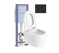 Pack cuvette WC suspendu sans bride compact DURAVIT ME BY STARCK + abattant frein de chute + bâti-support SIAMP + plaque noire
