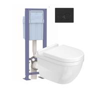 Pack cuvette WC suspendu sans bride DURAVIT STARCK + abattant frein de chute + bâti-support SIAMP + plaque noire