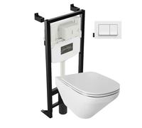 Pack cuvette WC suspendu sans bride JACOB DELAFON Moderne Life avec abattant frein de chute déclipsable + bâti support + plaque