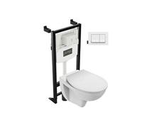 Pack cuvette WC suspendu sans bride Patio avec abattant + bâti support + plaque