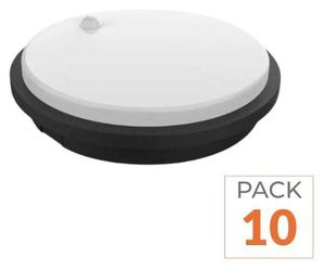 Pack de 10 - Hublot LED Extérieur Rond 10W IP54 Noir avec détecteur de mouvement - Blanc Neutre 4000K - 5500K
