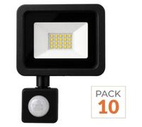 Pack de 10 - Projecteur LED Extérieur 20W IP65 NOIR avec Détecteur de Mouvement Crépusculaire - Blanc Froid 6000K - 8000K