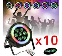 Pack de 10 Projecteurs Par Ibiza Light THINPAR-LED-RING Télécommande - 7x6W RGBW 4-en-1 48 LED SMD Soirée Dj Extra-plats LED DMX