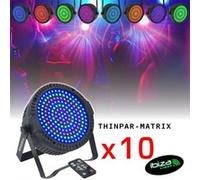 Pack de 10 Projecteurs Par Ibiza Light THINPAR-MATRIX 3-en-1 175 LED RGB Matriçable - DMX Soirée Télécommande Extra-plats