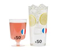 Pack de 100 verres réutilisables : 50 verres à vin 17 t 50 tubes 20 abriqués en France, lavables et réutilisables, parfaits pour mariage, réception, anniversaire, buffet et vin d'honneur