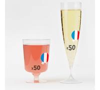 Pack de 100 verres solides : 50 verres à vin 17 t 50 flûtes 13,5 abriqués en France, lavables et réutilisables, parfaits pour mariage, réception, anniversaire, buffet et vin d'honneur