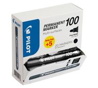 Pack de 15 marqueurs permanents Pilot 100 pointe conique 4,5 mm noirs + 5 offerts