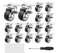 Pack de 16 roulettes 30 mm pour meubles avec freins, avec vis | Roulettes robustes pour meubles 360°, roulettes de transport pour table, étagère, 4 roues supportent une charge de 100 kg