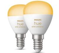 Pack de 2 ampoules connectées Sphérique Philips Hue White Ambiance P45 E14 5,1 W Blanc Blanc H