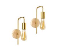Pack de 2 appliques murales avec base en bois et métal doré, design nordique minimaliste, douille E27