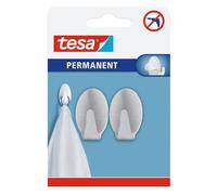 Pack de 2 Crochets Permanents Métal Ovale Adhésifs en Acier Inoxydable Brossé - Tesa