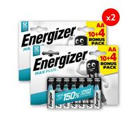 Pack de 2 - Energizer Max Plus Alcaline AA/LR6, pack de 10+4 Piles