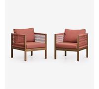 Pack De 2 Fauteuils De Jardin Avec Accoudoirs En Bois D'acacia Branson Terracotta - Brun Acacia