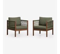 Pack De 2 Fauteuils De Jardin Avec Accoudoirs En Bois D'acacia Branson Vert Olive Intense - Marron Acacia Foncé