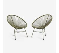 Pack De 2 Fauteuils De Jardin En Acier Et Rotin Synthétique New Acapulco Vert Olive Intense