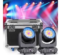 Pack de 2 Lyre LED à tête mobile 19x15W Zoom RGBW lumières de scène avec 1 Fly Case Flight Case